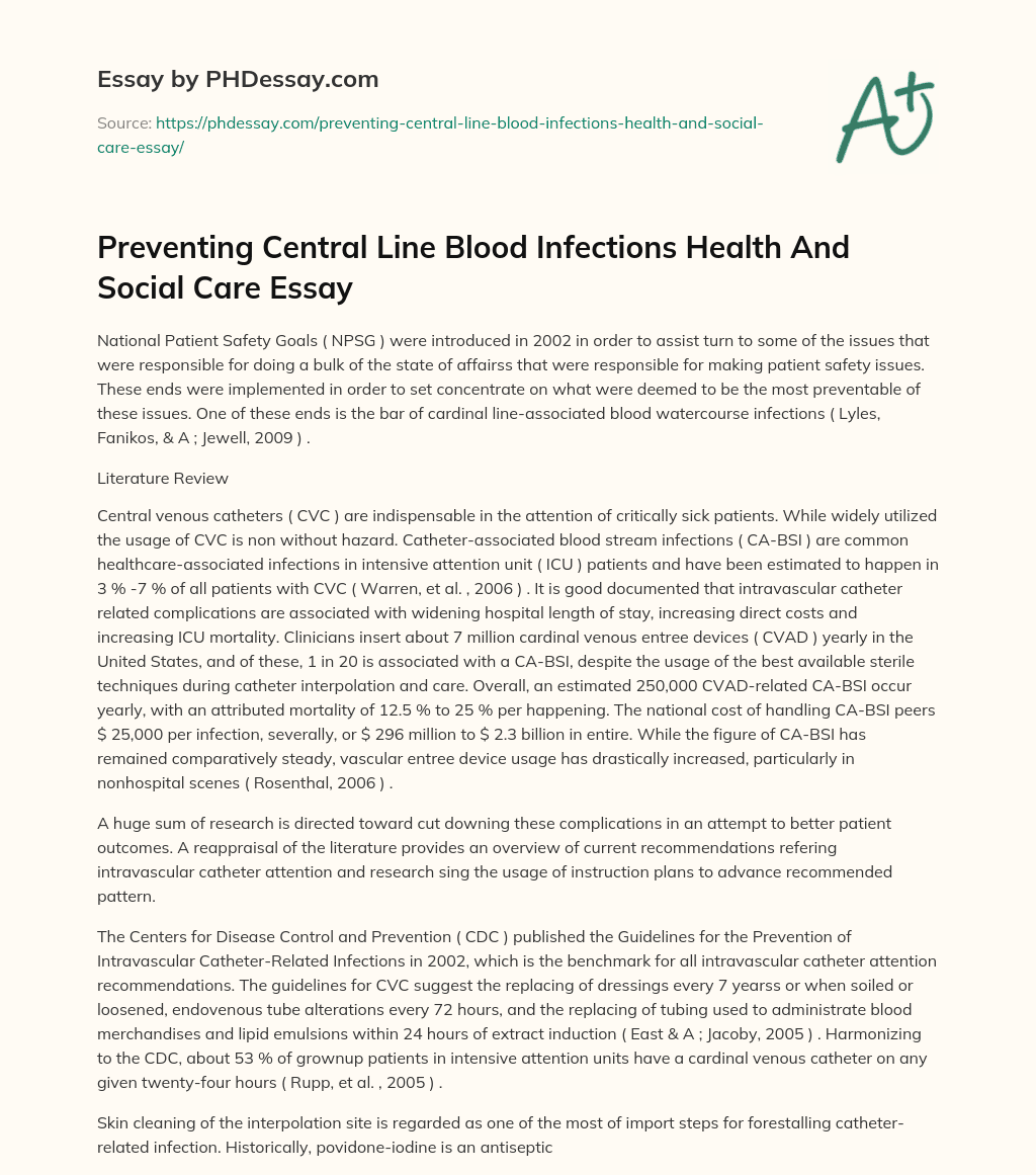 Preventing Central Line Blood Infections Health And Social Care Essay essay