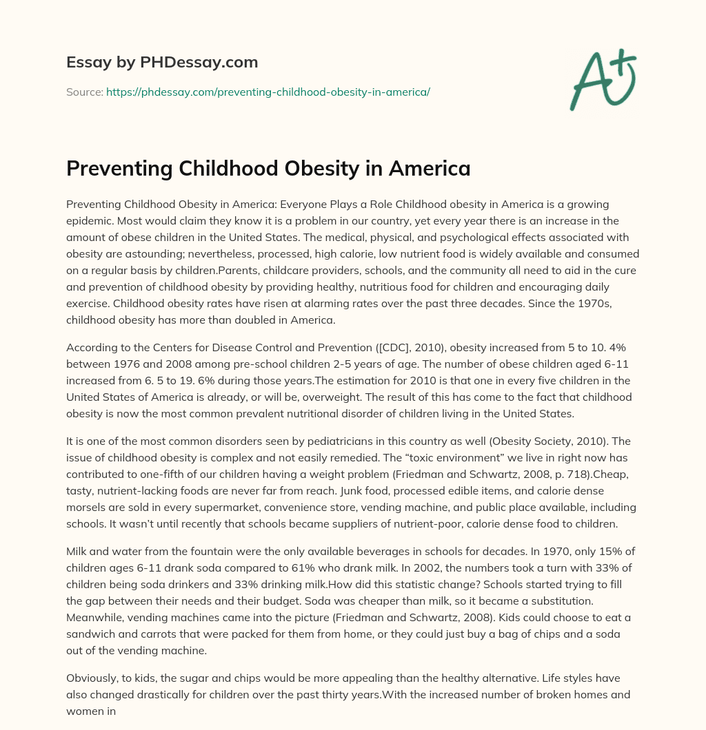 Preventing Childhood Obesity in America essay