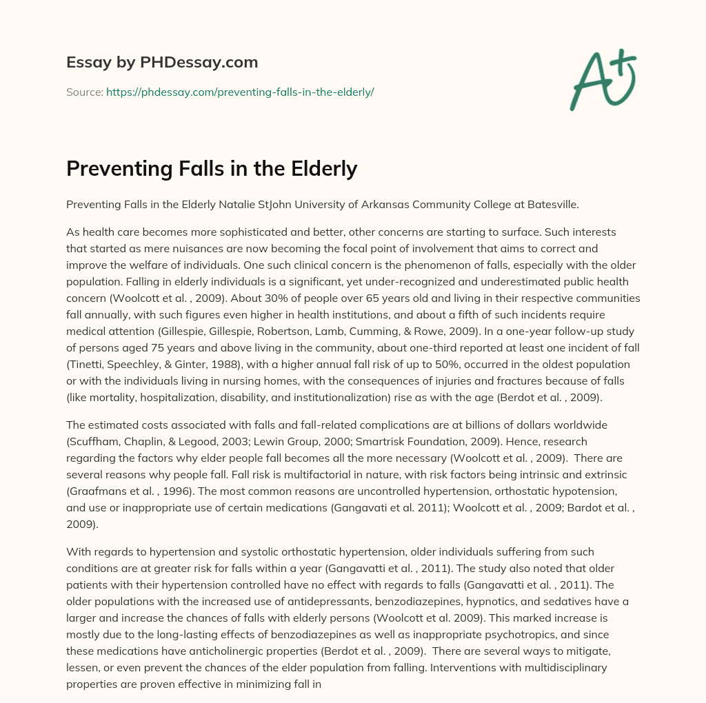 Preventing Falls in the Elderly essay