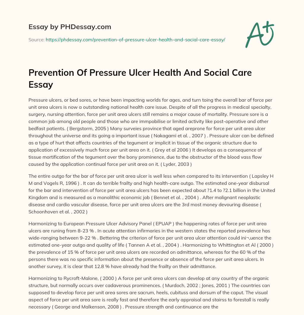 Prevention Of Pressure Ulcer Health And Social Care Essay essay