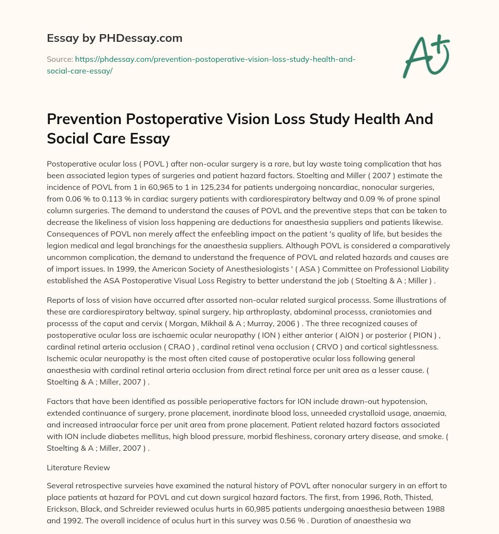 Prevention Postoperative Vision Loss Study Health And Social Care Essay essay