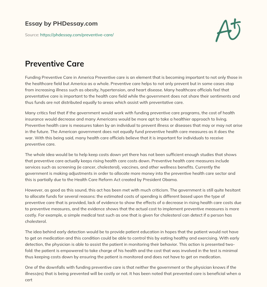 Preventive Care essay
