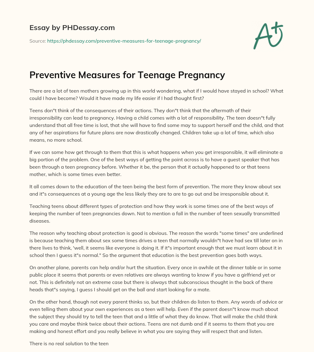 Preventive Measures for Teenage Pregnancy essay