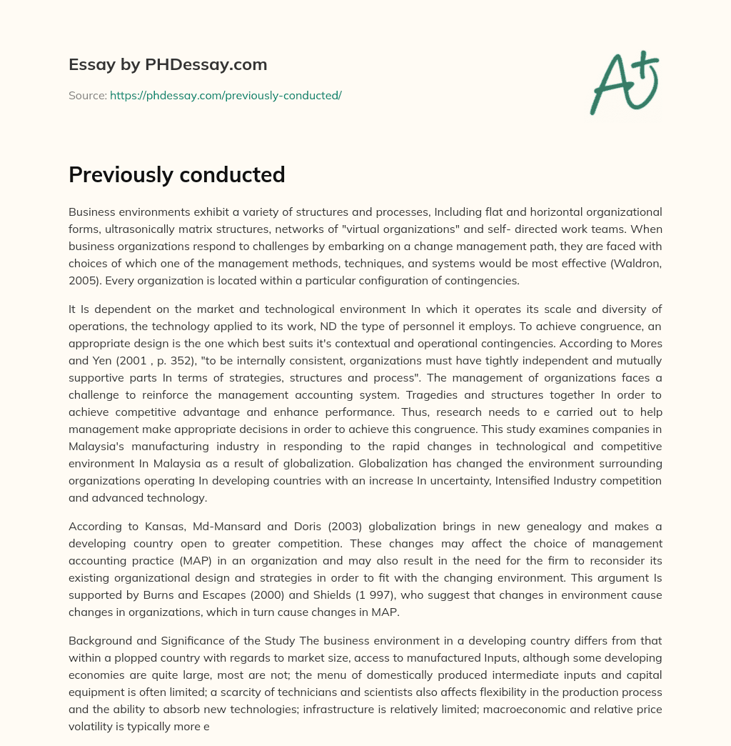 Previously conducted essay