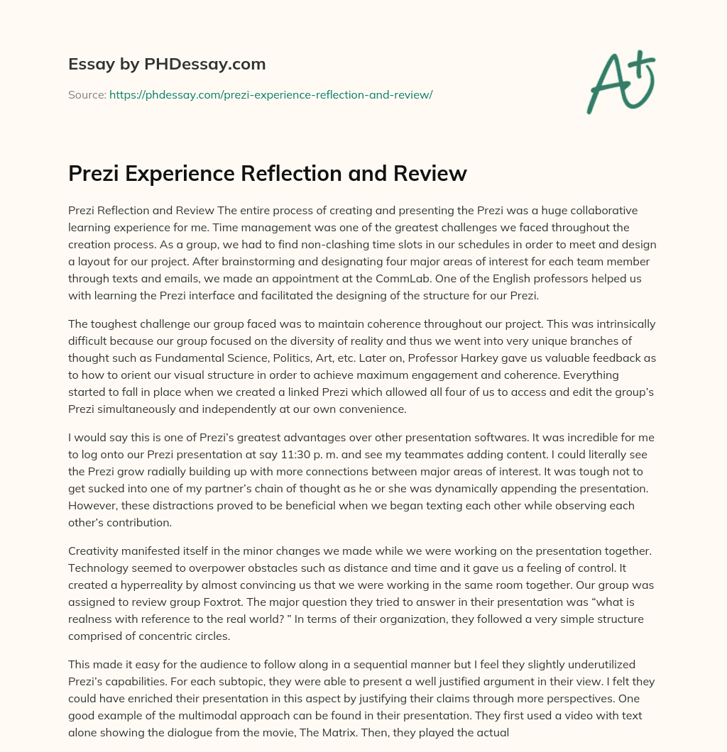 Prezi Experience Reflection and Review essay