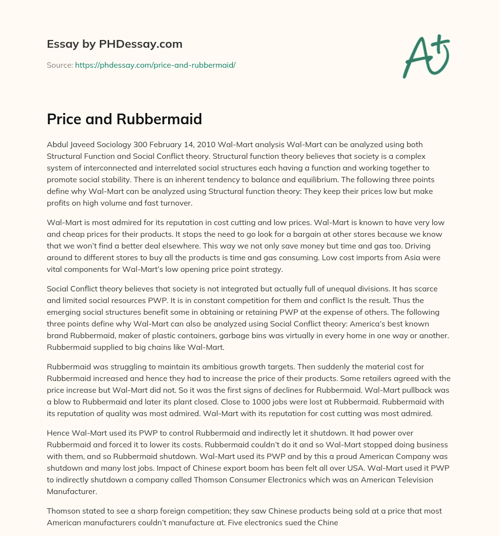 Price and Rubbermaid essay