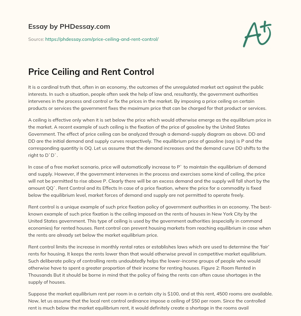 Price Ceiling and Rent Control essay