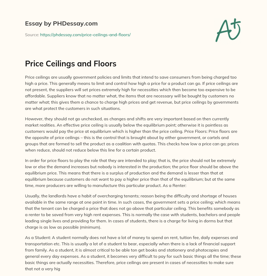 Price Ceilings and Floors essay