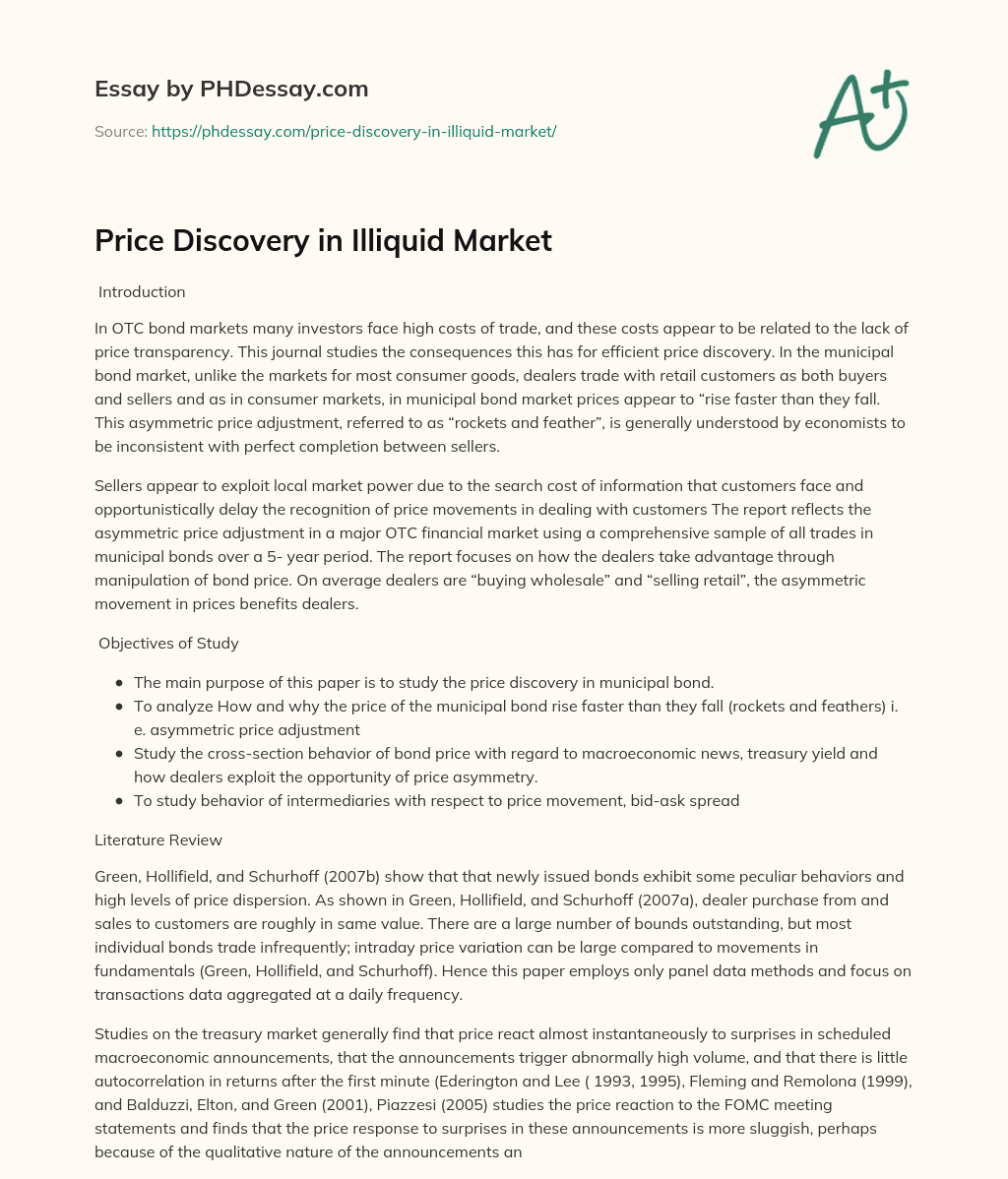 Price Discovery in Illiquid Market essay