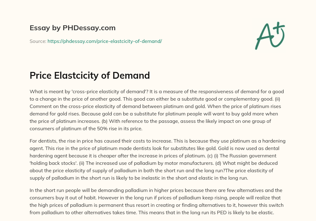 Price Elastcicity of Demand essay
