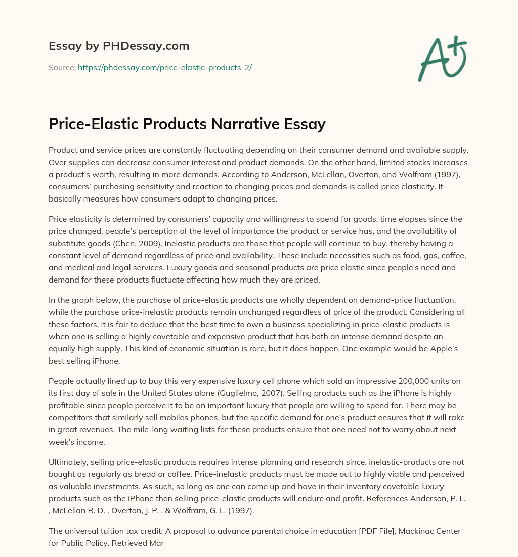 Price-Elastic Products Narrative Essay essay