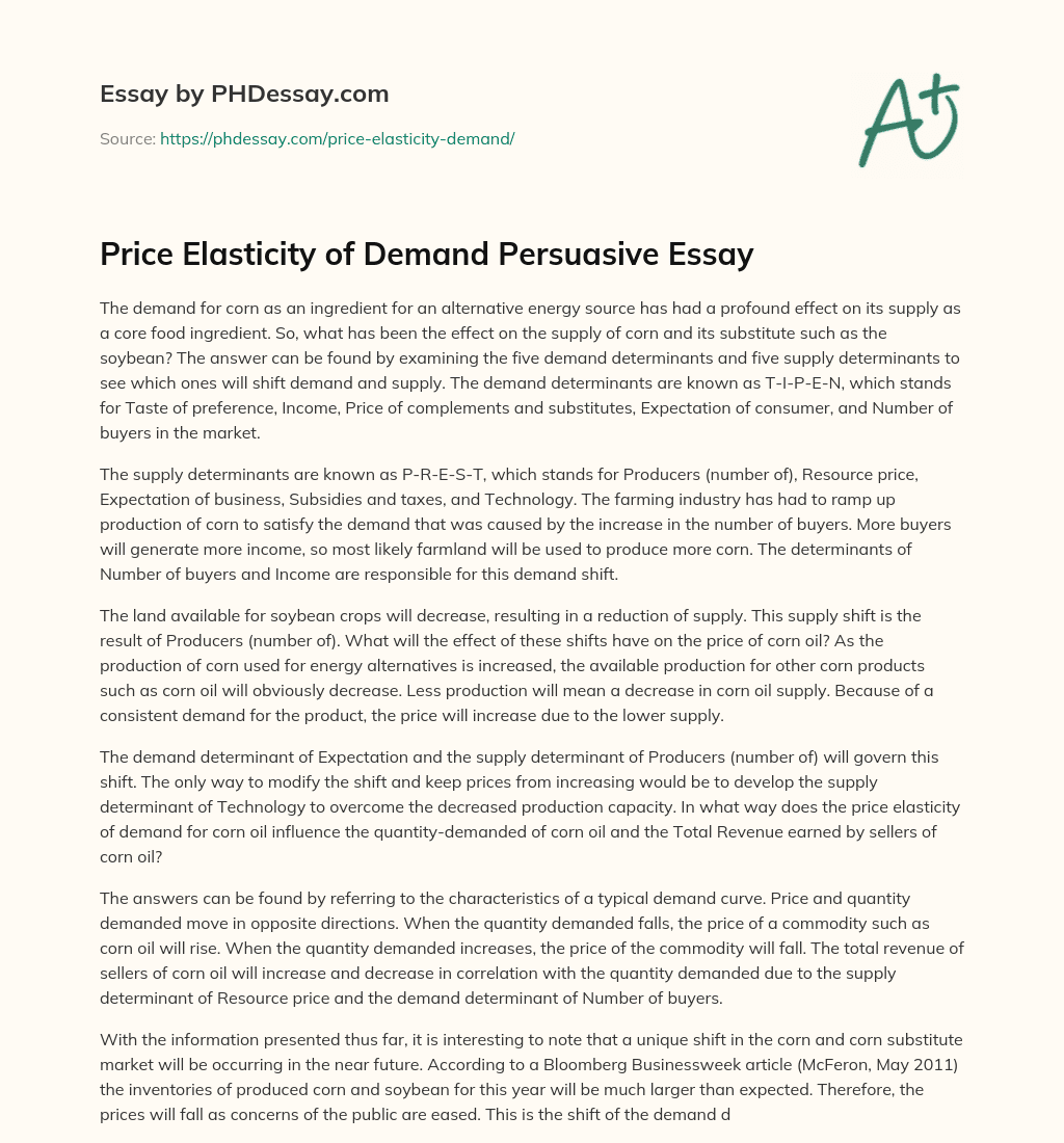 Price Elasticity of Demand Persuasive Essay essay