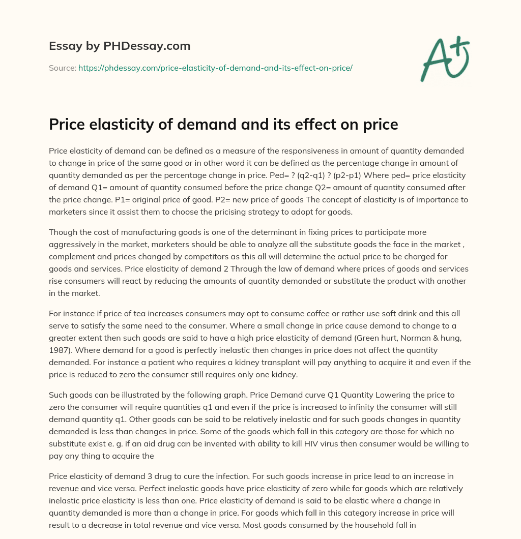 Price elasticity of demand and its effect on price essay