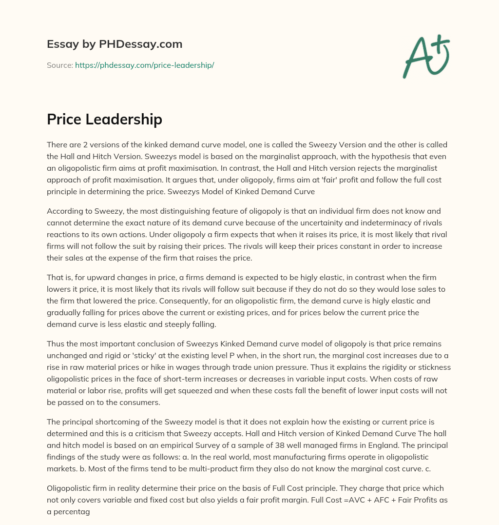 Price Leadership essay