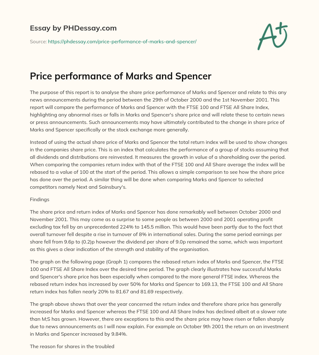 Price performance of Marks and Spencer essay