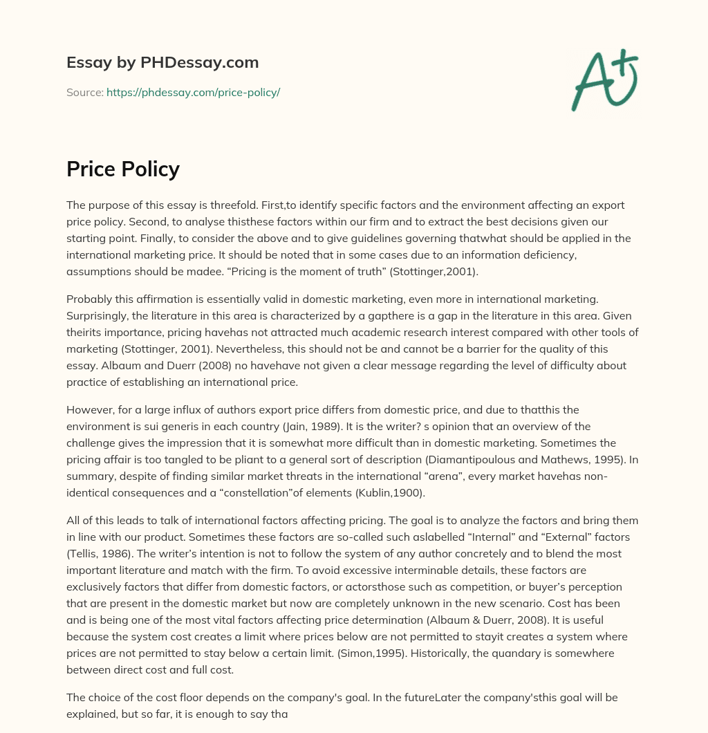 Price Policy essay