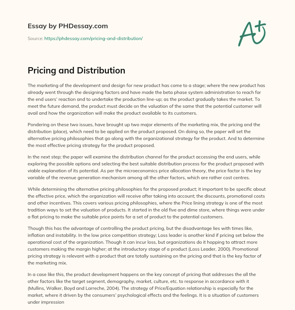 Pricing and Distribution essay