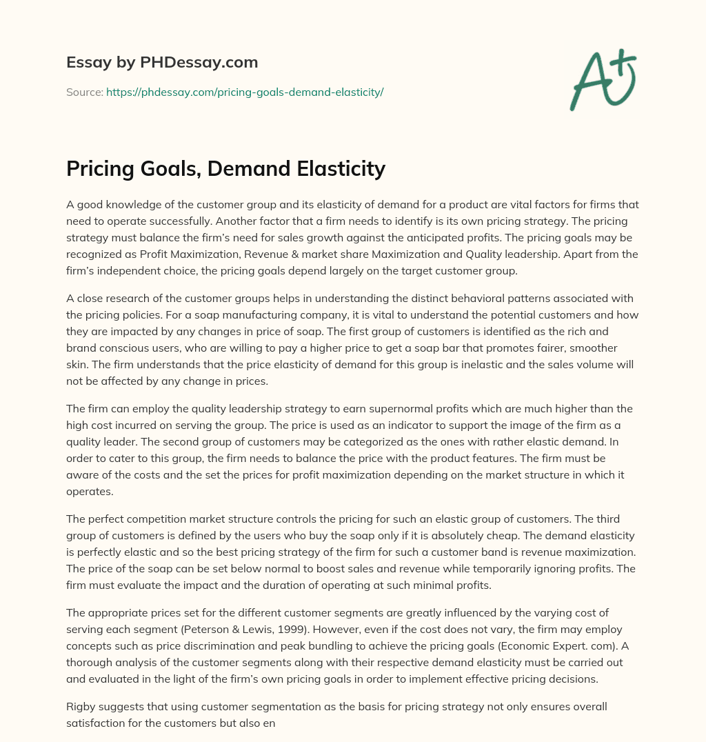 Pricing Goals, Demand Elasticity essay