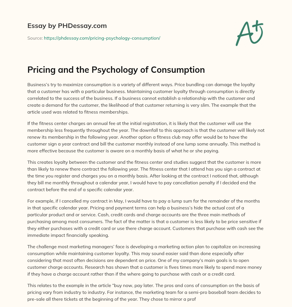 Pricing and the Psychology of Consumption essay