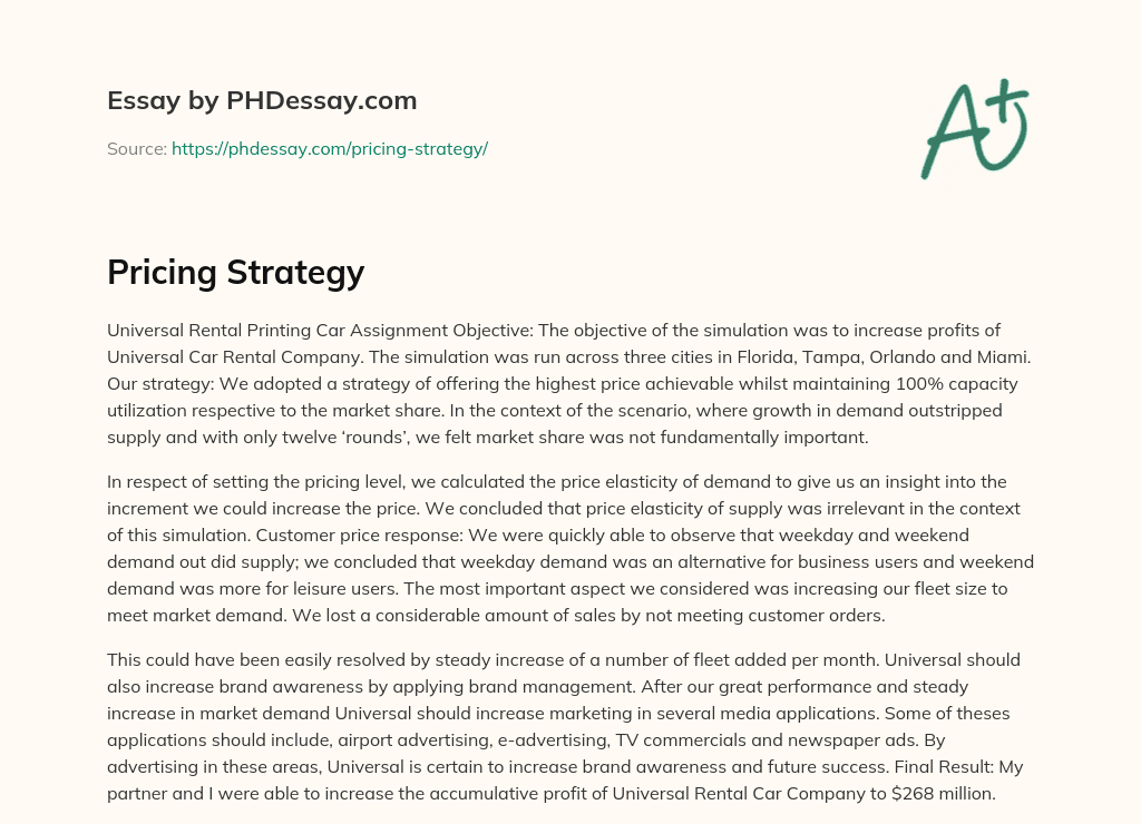 essay about pricing strategy