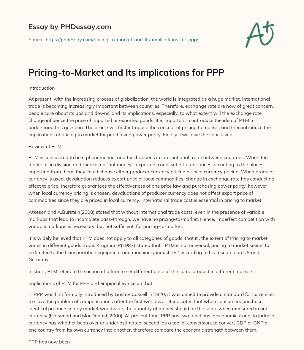Pricing-to-Market and Its implications for PPP essay
