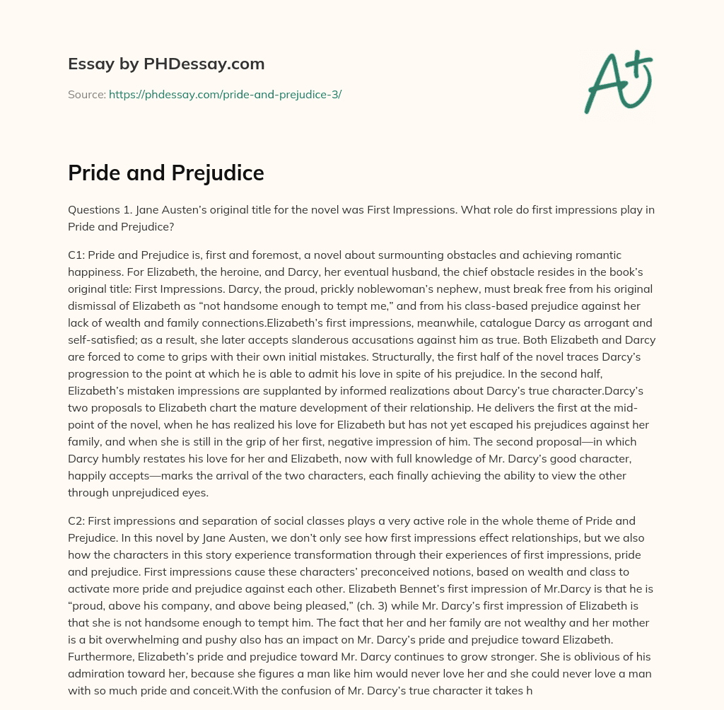 Pride and Prejudice essay
