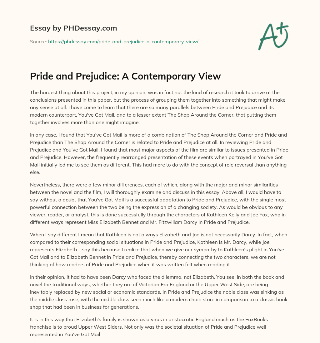Pride and Prejudice: A Contemporary View essay
