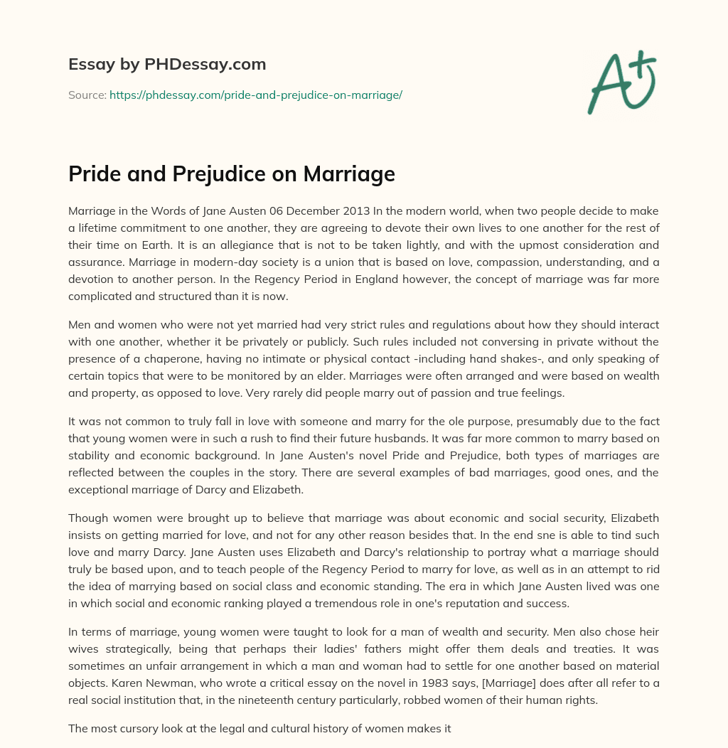 Pride and Prejudice on Marriage essay