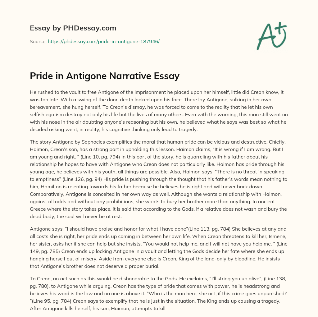 Pride in Antigone Narrative Essay essay