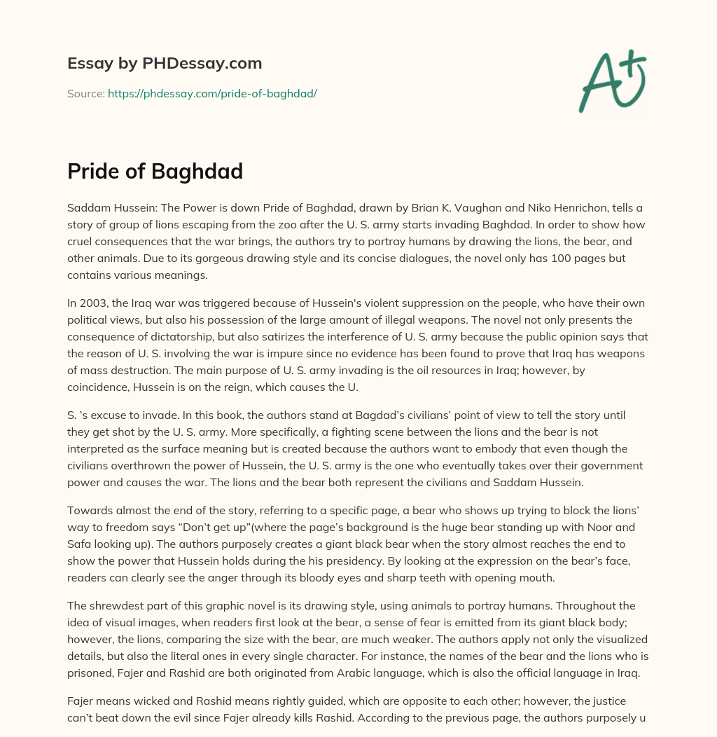 Pride of Baghdad essay