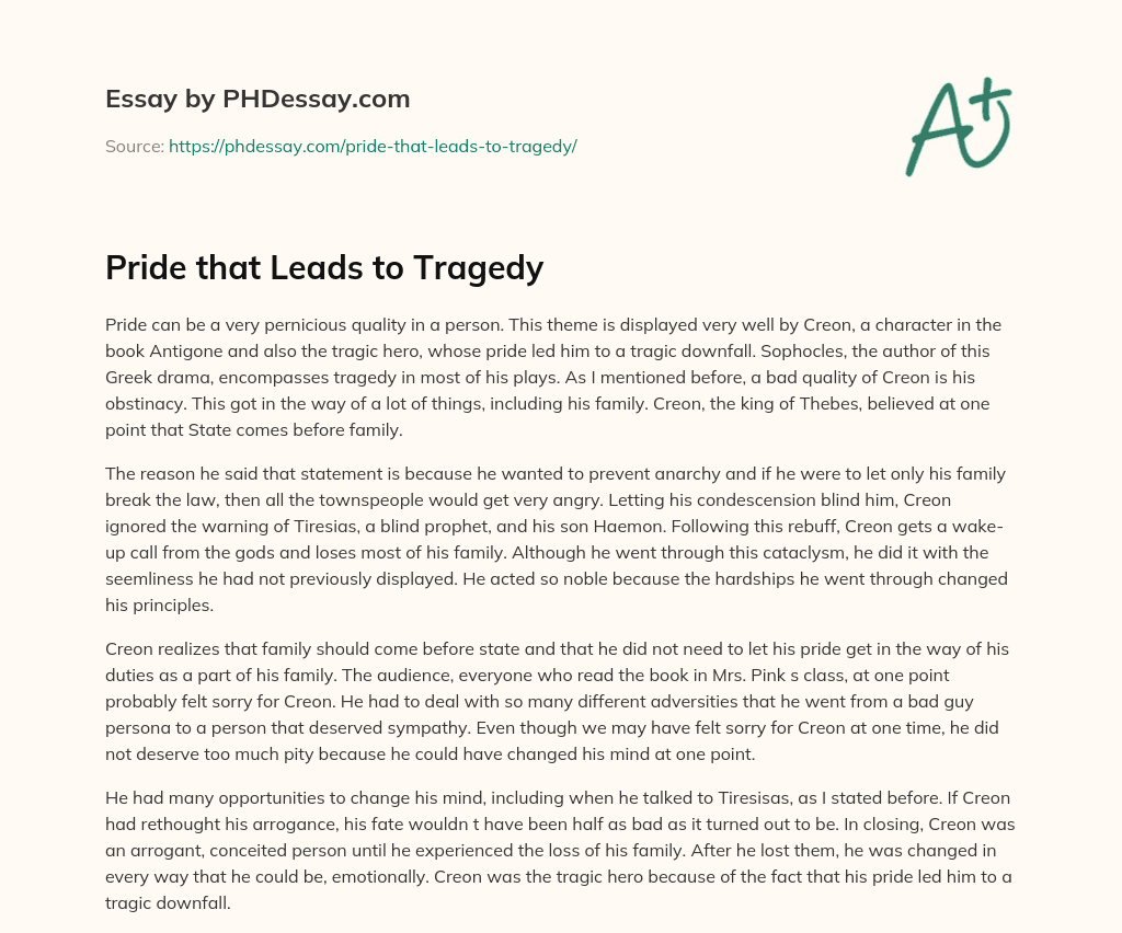 Pride that Leads to Tragedy essay