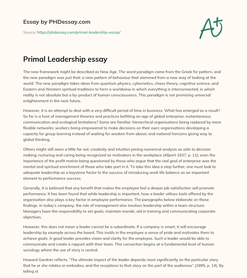 Primal Leadership essay essay
