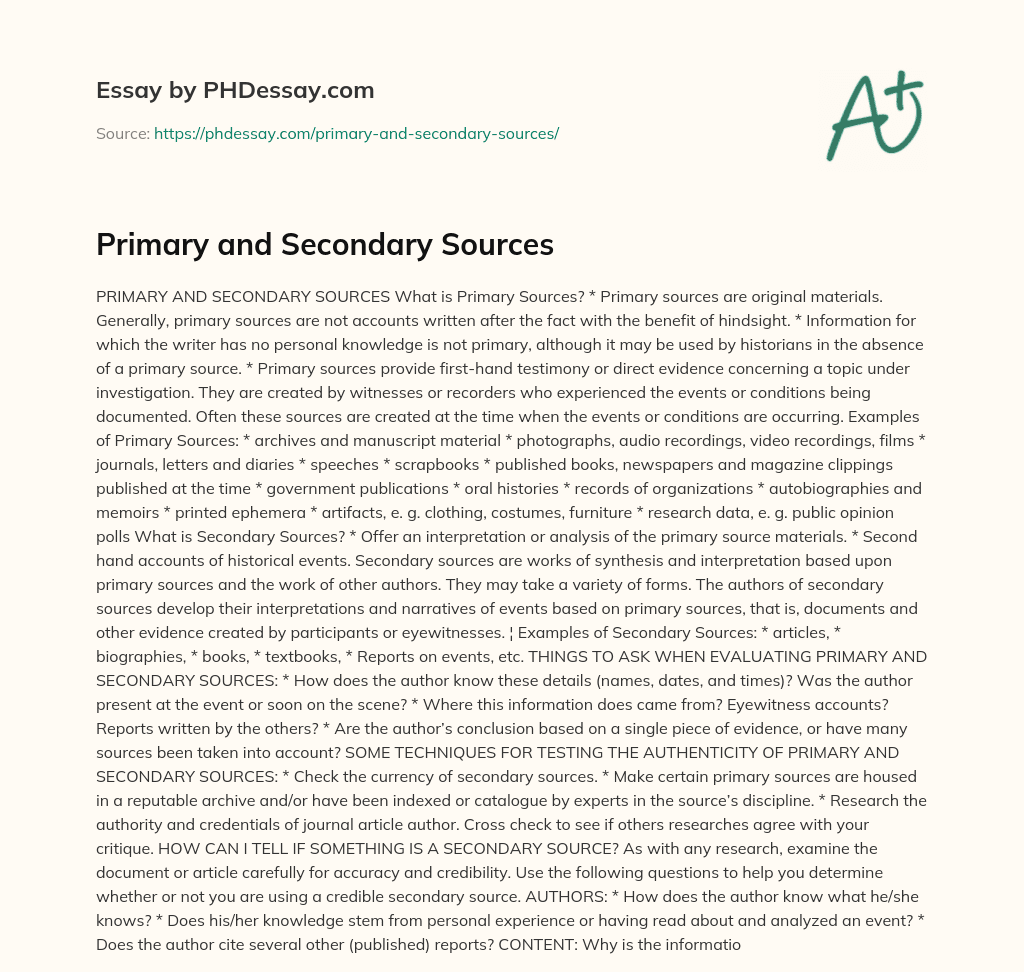 define primary sources essay