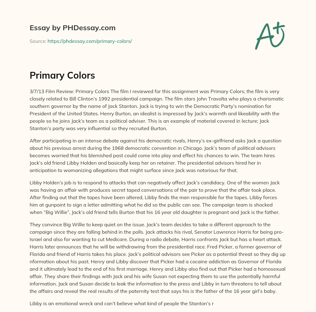 Primary Colors essay
