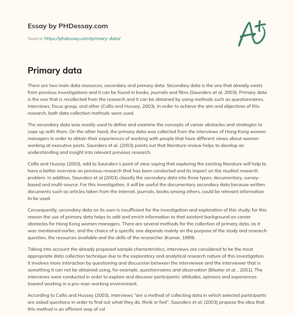 Primary data essay