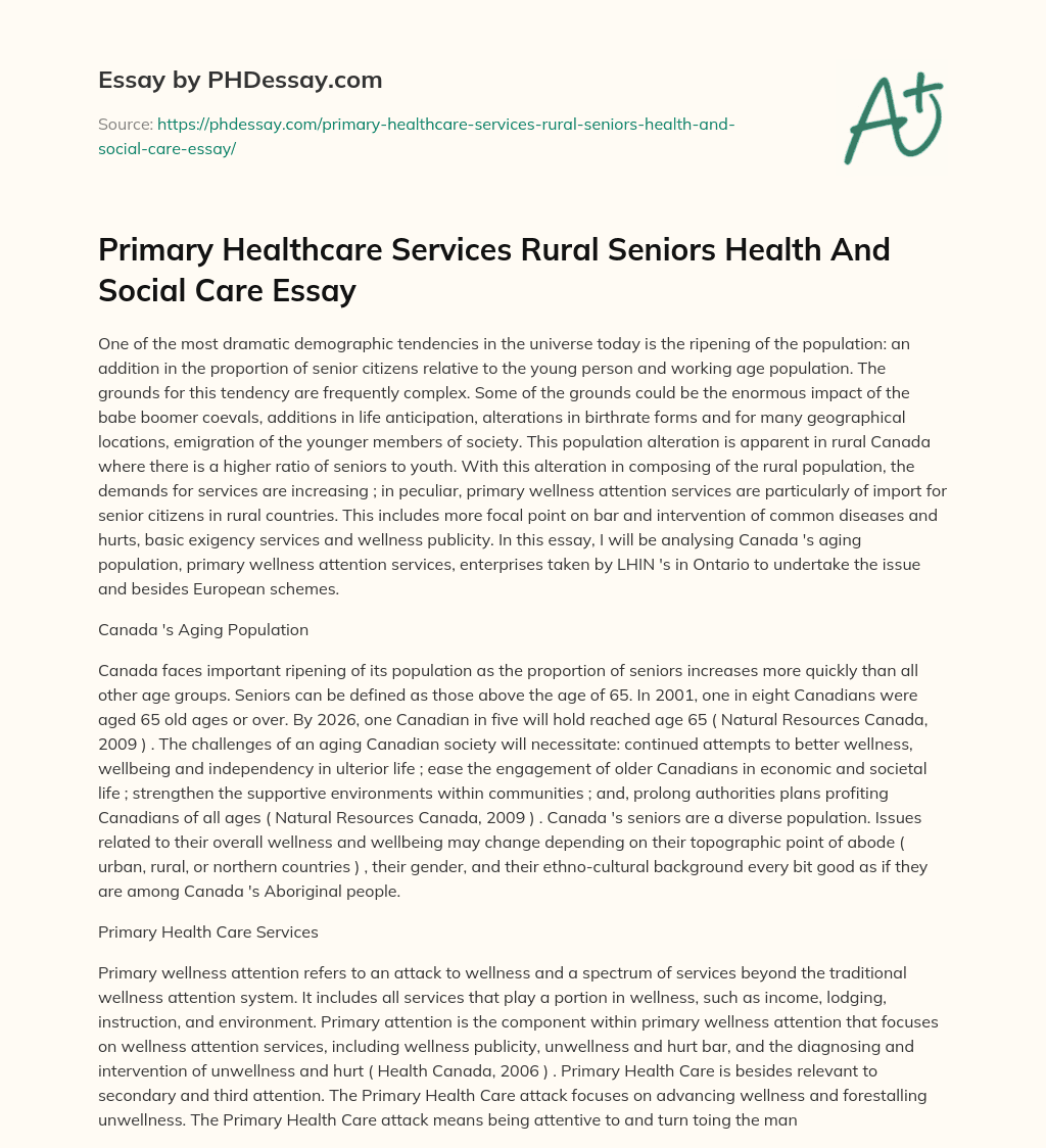 Primary Healthcare Services Rural Seniors Health And Social Care Essay essay