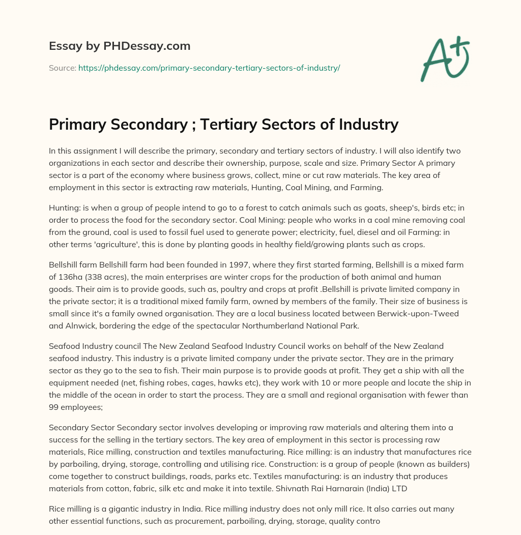 Primary Secondary ; Tertiary Sectors of Industry essay