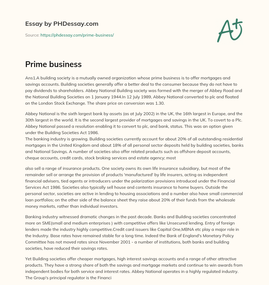 Prime business essay