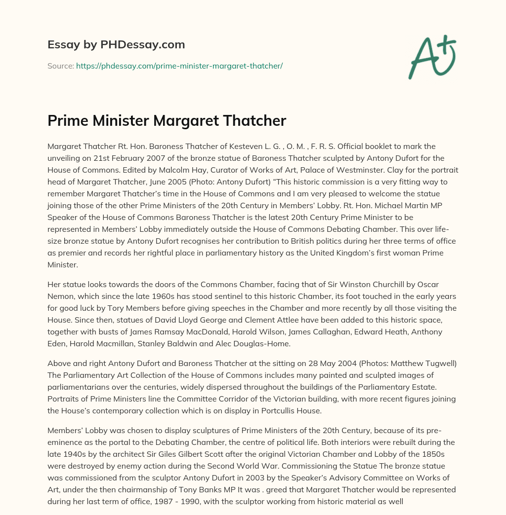 Prime Minister Margaret Thatcher essay