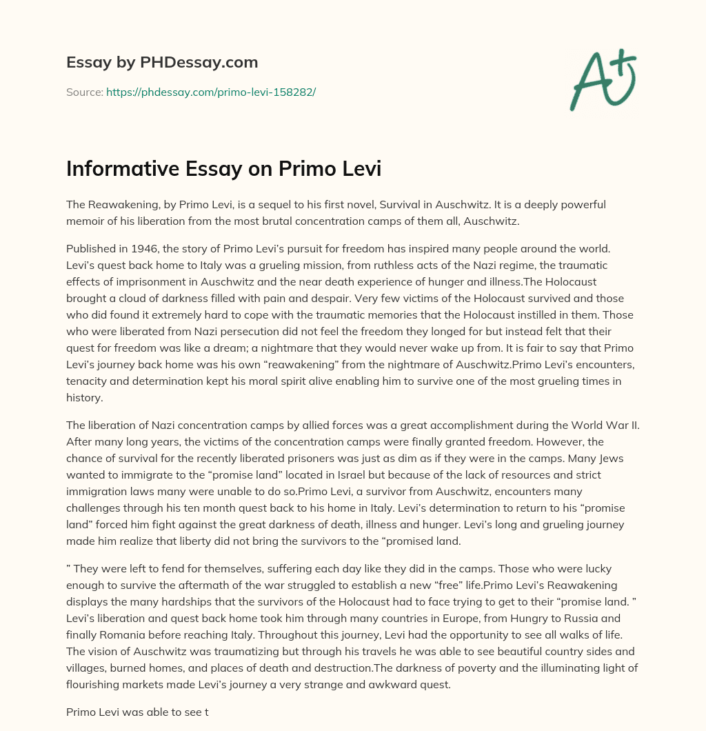 Informative Essay on Primo Levi essay
