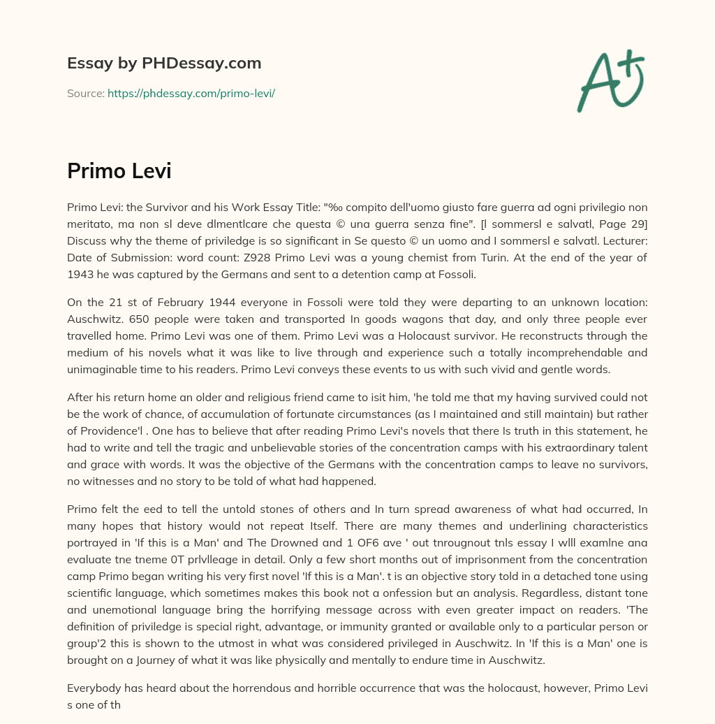 Primo Levi’s Reflections on Privilege and the Holocaust essay