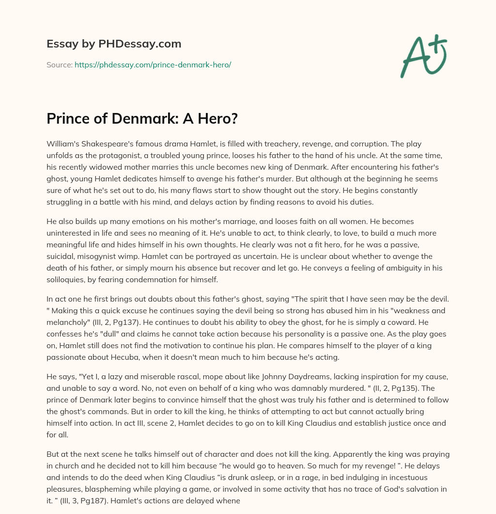 Prince of Denmark: A Hero? essay