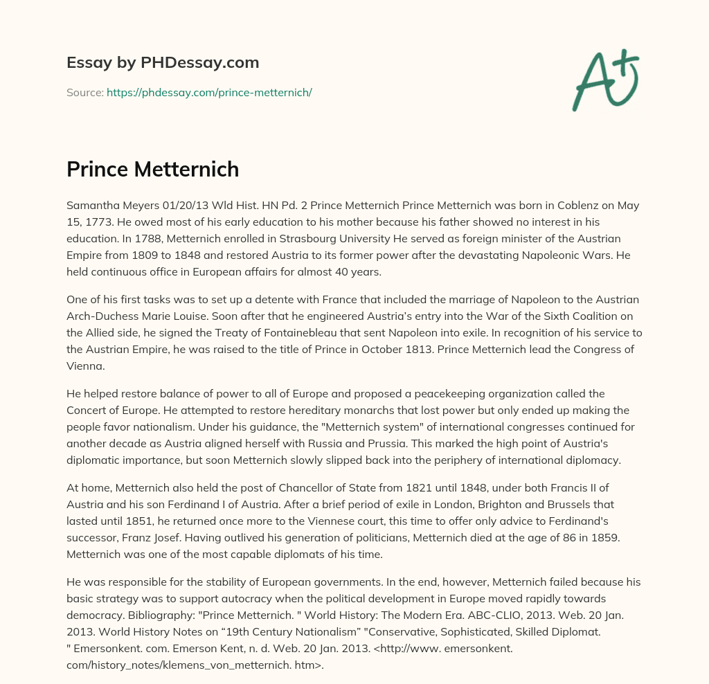 Prince Metternich essay
