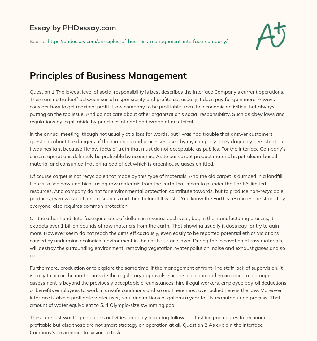 Principles of Business Management essay