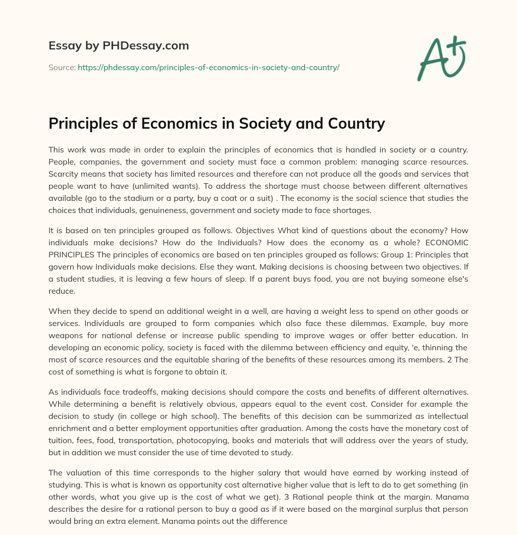 Principles of Economics in Society and Country essay