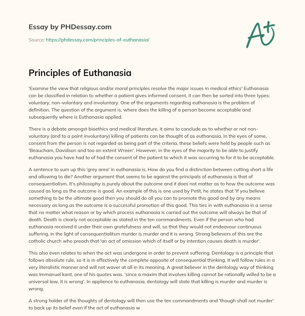 Principles of Euthanasia essay