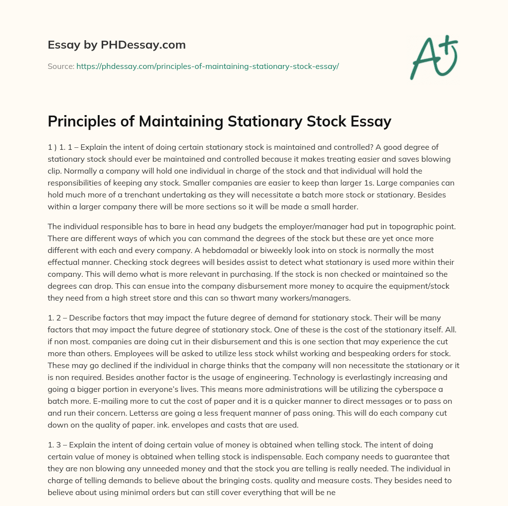 Principles of Maintaining Stationary Stock Essay essay
