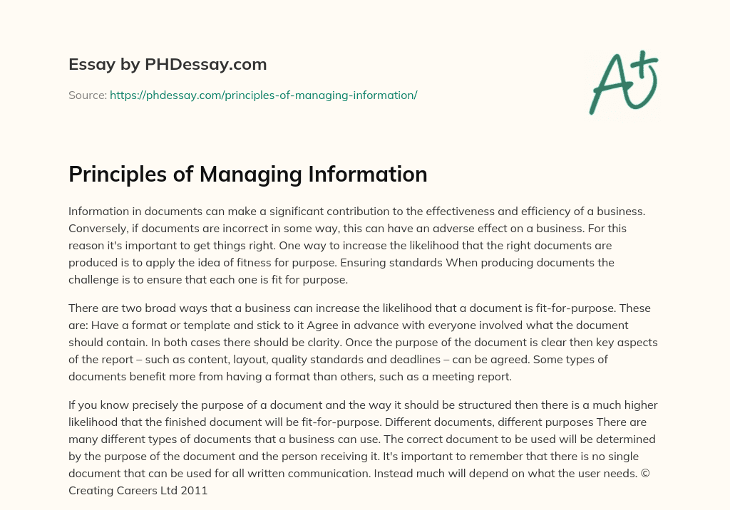 Principles of Managing Information essay