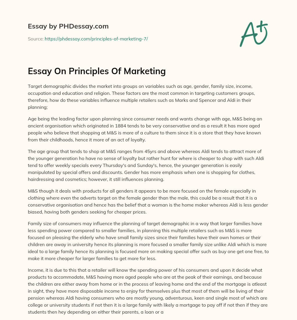 Essay On Principles Of Marketing essay
