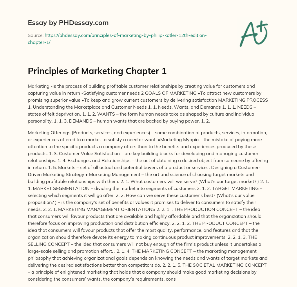 Principles of Marketing Chapter 1 essay